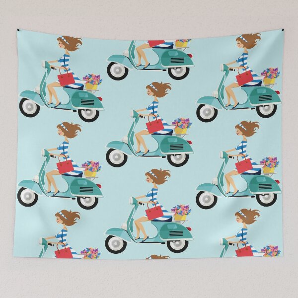 Item preview, Blue Scooter Girl with Flowers designed and sold by EvTheOne.