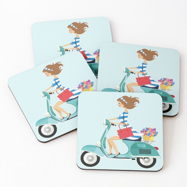 Item preview, Blue Scooter Girl with Flowers designed and sold by EvTheOne.
