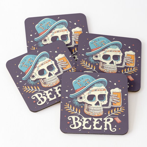 Item preview, drunk skull beer, wearing blue color hat designed and sold by EkkaArt.