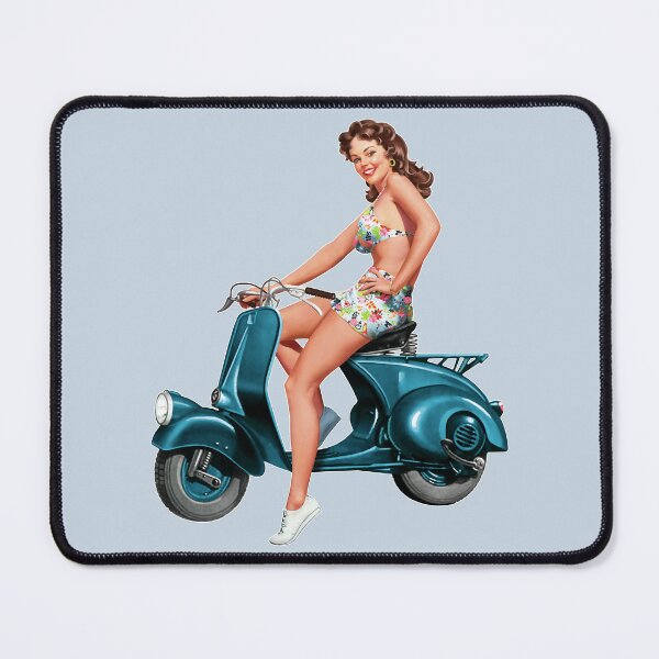 Item preview, Cute Girl on Vintage Blue Motor Scooter designed and sold by EvTheOne.