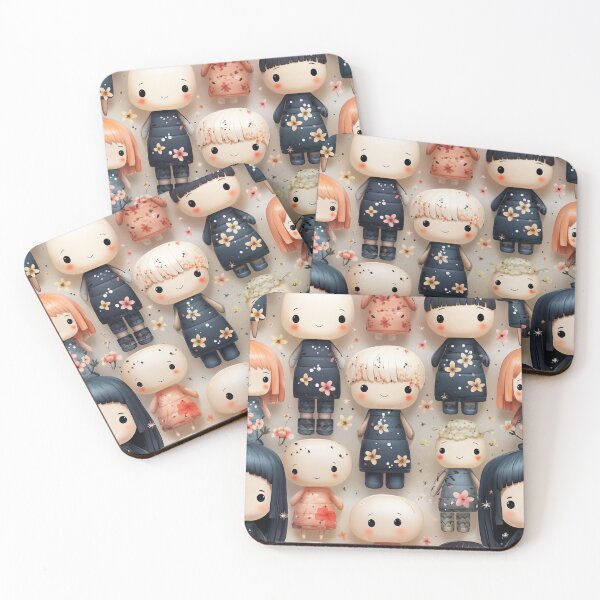 Item preview, Kawaii Kokeshi Dolls digital paper Seamless designed and sold by Khun-Teera.