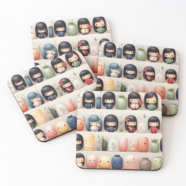Item preview, Kawaii Kokeshi Dolls digital paper Seamless designed and sold by Khun-Teera.
