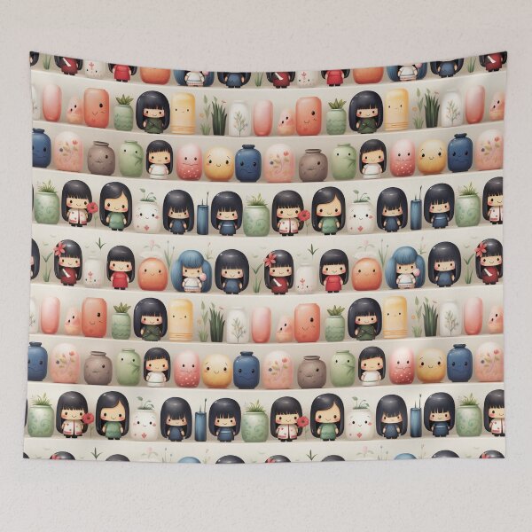 Item preview, Kawaii Kokeshi Dolls digital paper Seamless designed and sold by Khun-Teera.