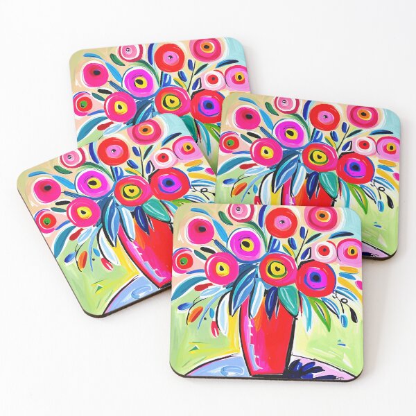 Item preview, Cute Abstract Flowers in a Pink Vase Still Life Painting designed and sold by Vicky Brago-Mitchell®.