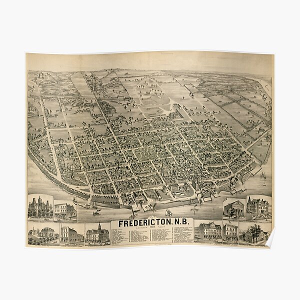 Vintage Pictorial Map of Fredericton New Brunswick (1882) Poster