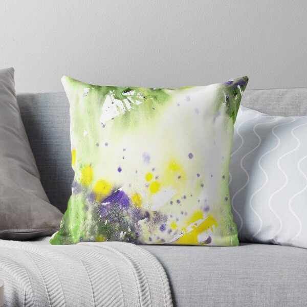 Woodland Abstract, Watercolour wash, Bluebell wood Throw Pillow