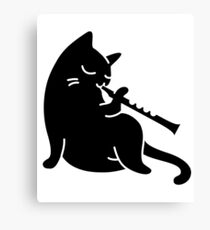 cat playing flute - cat flute Canvas Print