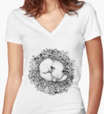 Fox Sleeping in Flowers Women's Fitted V-Neck T-Shirt