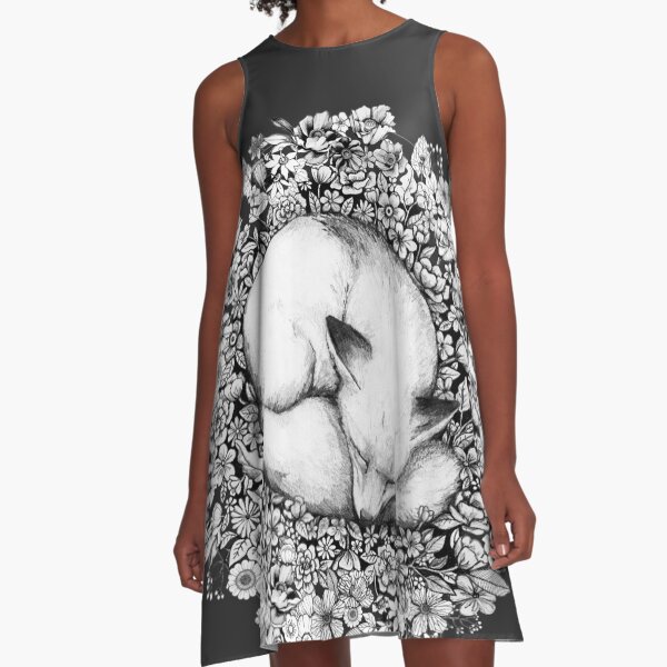 Fox Sleeping in Flowers A-Line Dress