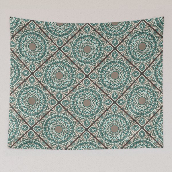 Item preview, Chocolate and Teal Cafe Latte Dot Mandala Tile designed and sold by Triplicate Limited.