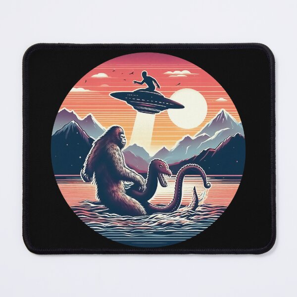 Item preview, Bigfoot riding Loch Ness Monster and Aliens designed and sold by Dolphin Graphic.