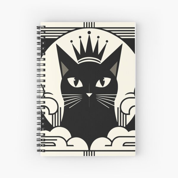 Royal Feline Majesty: Art Deco Black Cat with Crown Portrait Spiral Notebook