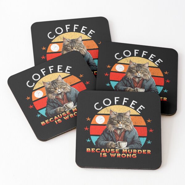 Item preview, Coffee - Because murder is wrong funny cat  retro vintage design designed and sold by Sukis-shop.
