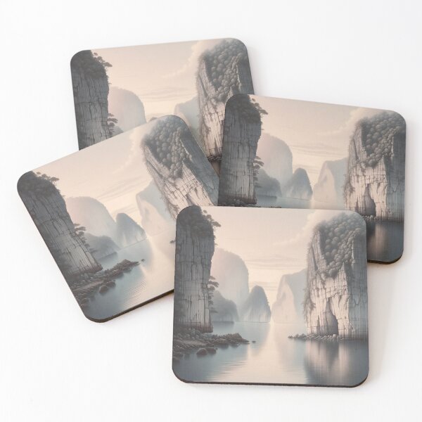 Item preview, Soft Dawn Amidst Rocky Silhouettes designed and sold by PictorialWhimsy.
