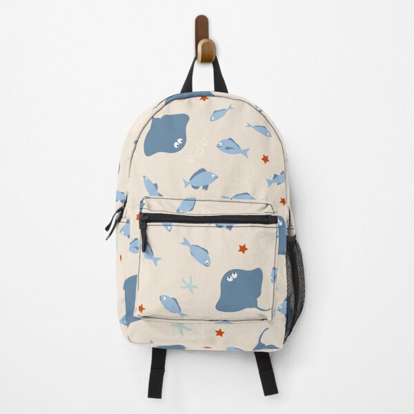 Item preview, Stingray and Fish in blue on beige background designed and sold by BrankaPD.