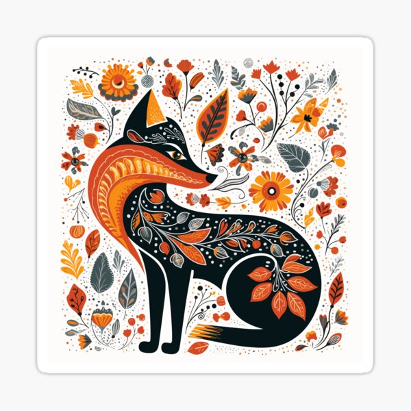 Item preview, Folk art - Fox and leaves designed and sold by the99thstudio.