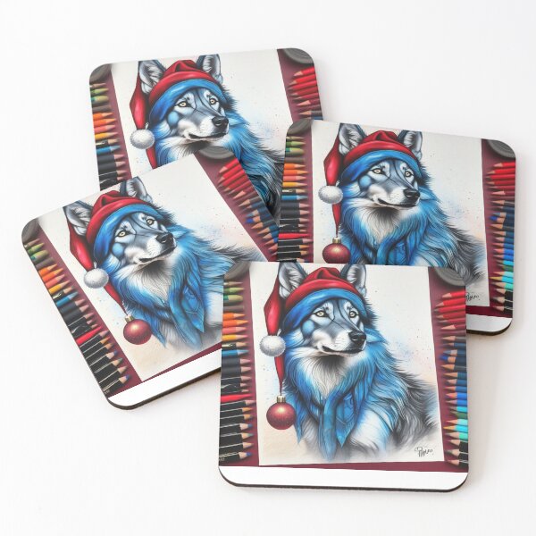 Item preview, Blue Wolfdog With Christmas Hat designed and sold by ishitastore08.