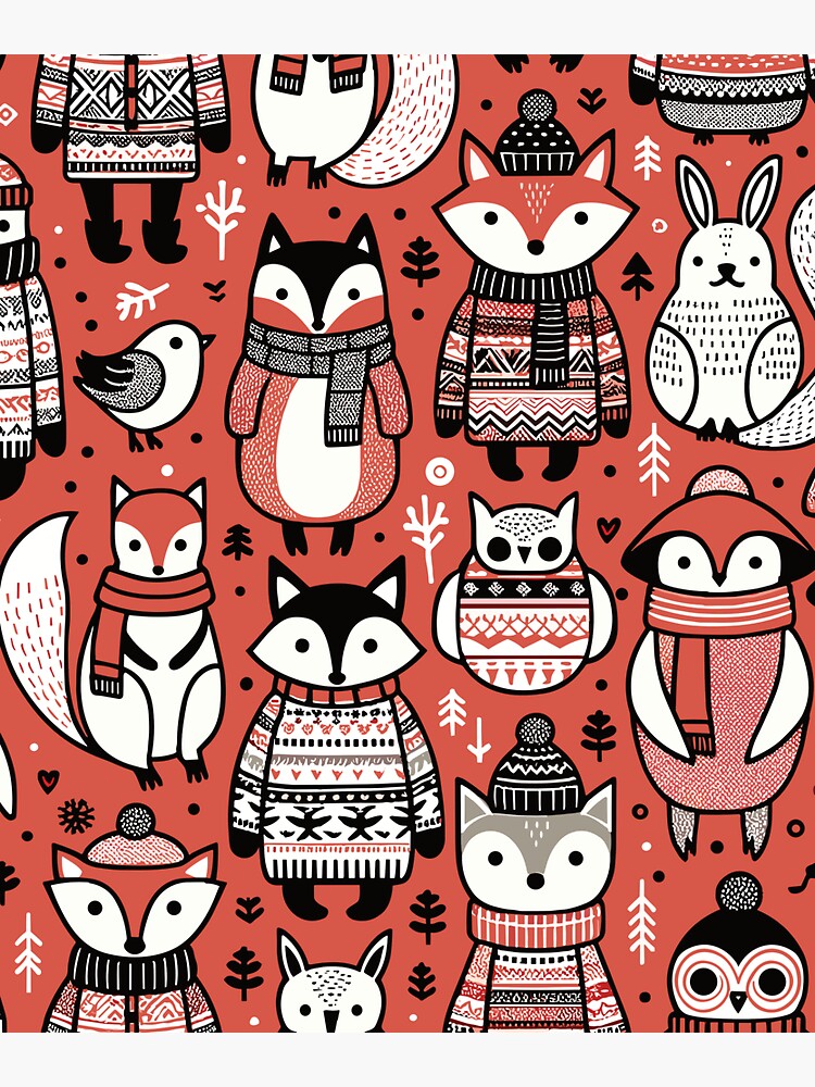 Thumbnail 3 of 3, Sticker, Cute Christmas Owls, Birds, Squirrels and Foxes Winter designed and sold by hidden-design.