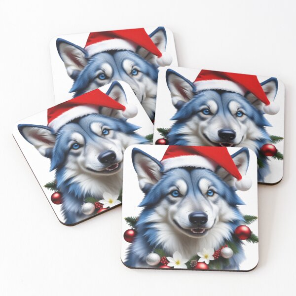 Item preview, Blue Wolfdog With Christmas Hat designed and sold by ishitastore08.