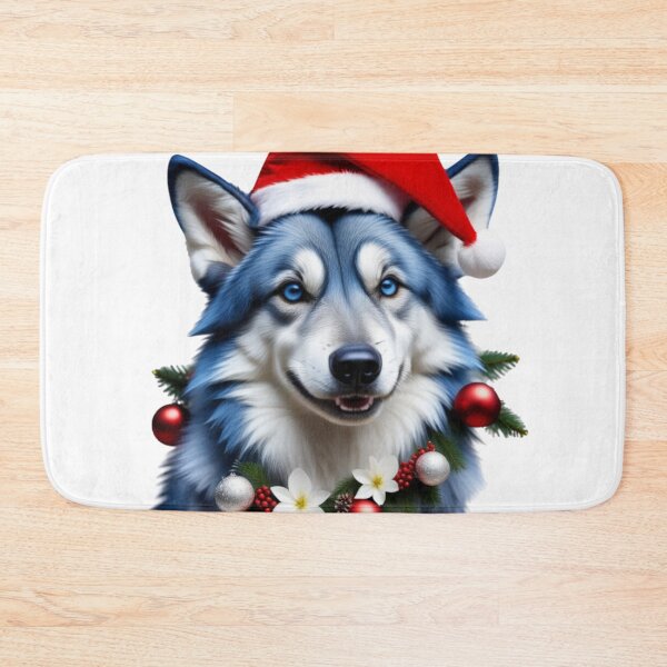 Item preview, Blue Wolfdog With Christmas Hat designed and sold by ishitastore08.