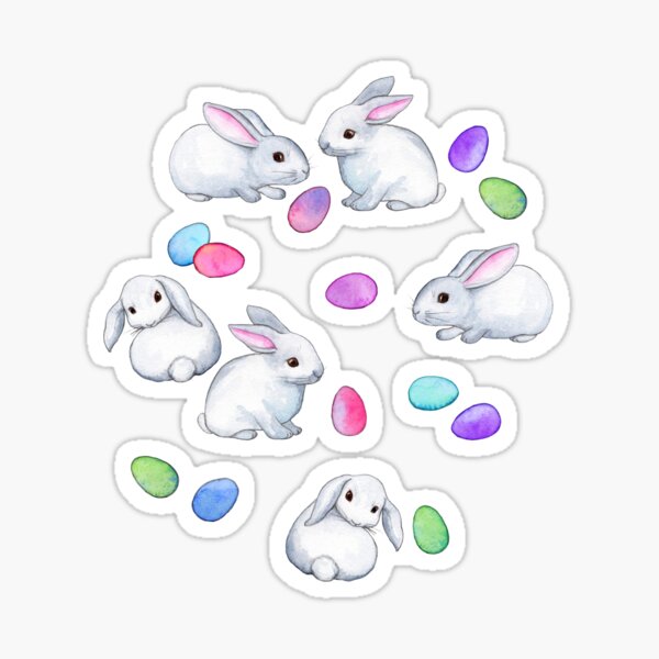 Item preview, Easter Bunnies with Rainbow Pastel Eggs on white designed and sold by micklyn.