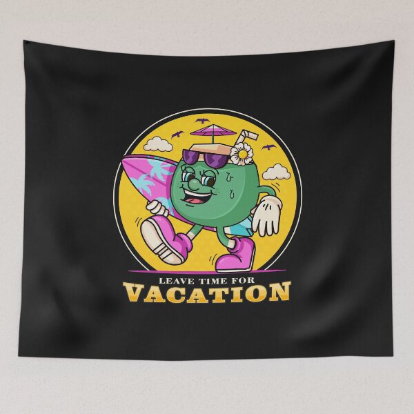 Item preview, Vacation, cartoon mascots drink young coconuts while carrying surfboards designed and sold by Kevyn Adha.