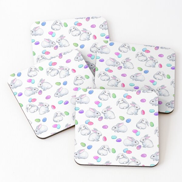 Item preview, Easter Bunnies with Rainbow Pastel Eggs on white designed and sold by micklyn.