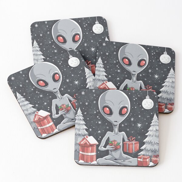 Item preview, A grey alien celebrating Christmas tileartwork 2023 Oct designed and sold by tileartwork.