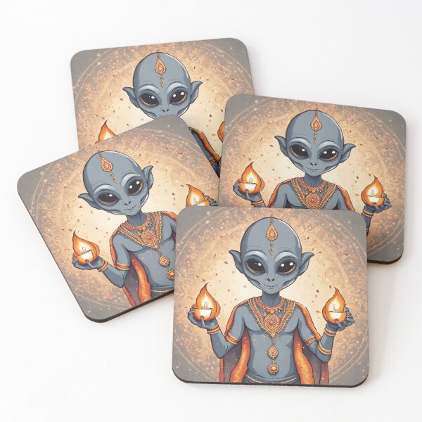 Item preview, A grey alien celebrating Diwali tileartwork 2023 Oct designed and sold by tileartwork.