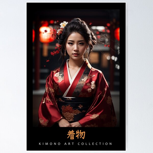 Item preview, red kimono minka - japanese wall art designed and sold by Kimono Art  Collection.
