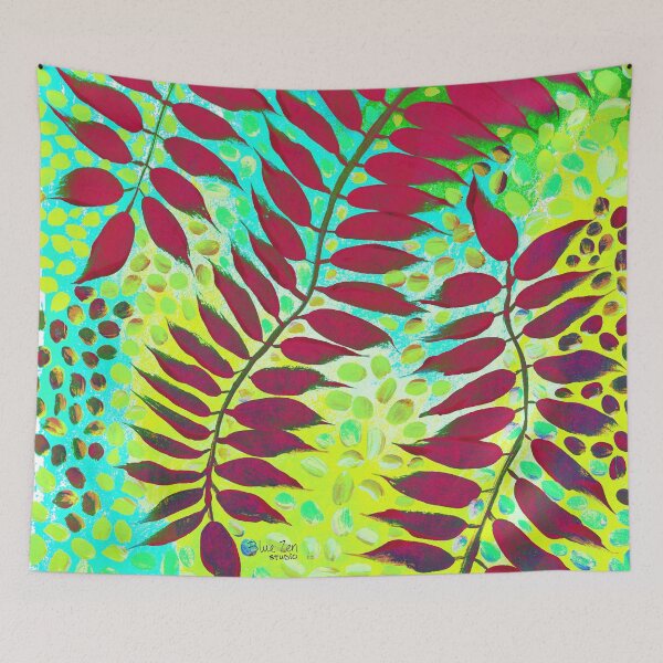 Item preview, Radiant Leaves - Deep red Yellow Blue designed and sold by BlueZenStudio.