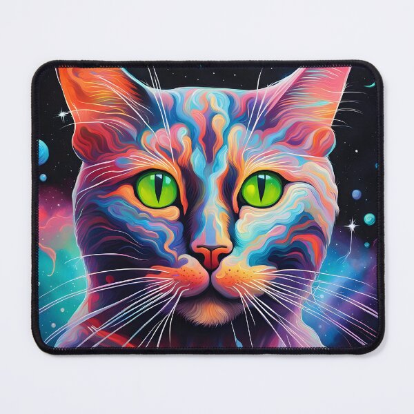 Item preview, Starry Whiskers: Astral Cat in Neon Cosmos designed and sold by javaoverride.