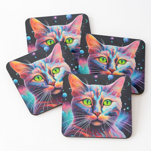 Item preview, Starry Whiskers: Astral Cat in Neon Cosmos designed and sold by javaoverride.