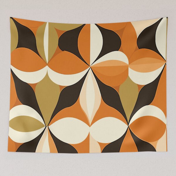 Item preview, Orangy Geometric Blooms Mid Century Modern Elegance designed and sold by MidModMaison.