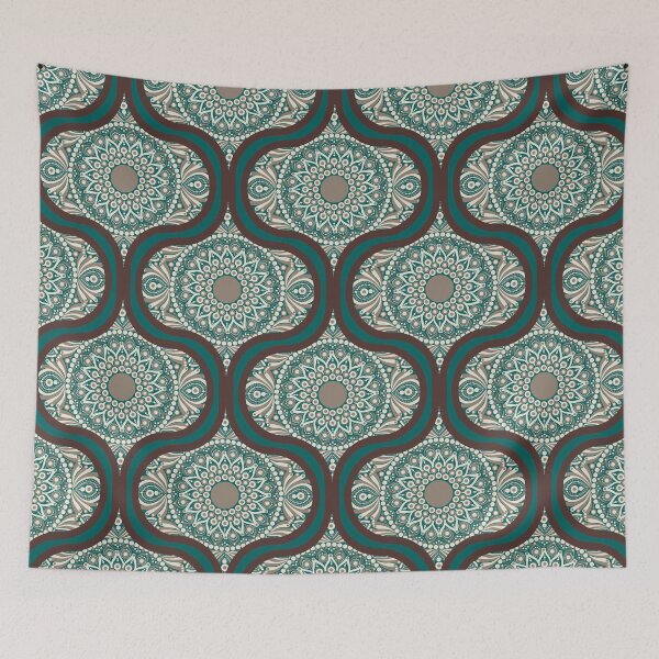 Item preview, Chocolate and Teal Cafe Latte Dot Mandala Ogee designed and sold by Triplicate Limited.