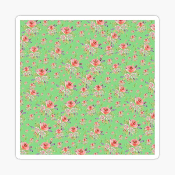 Watercolor Flower Bouquet Pattern light green, Rose with Lavender Sticker