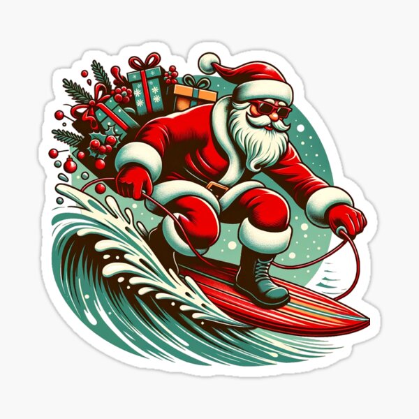 Aperçu de l'œuvre Père Noël chevauchant les vagues créée et vendue par PictoParade.