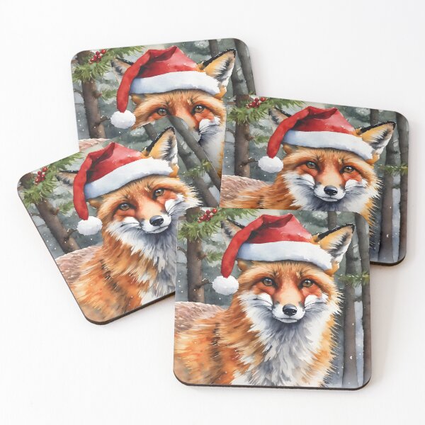 Item preview, Christmas Fox - Winter Scene of Fox in Santa Hat designed and sold by Arwen-Art.