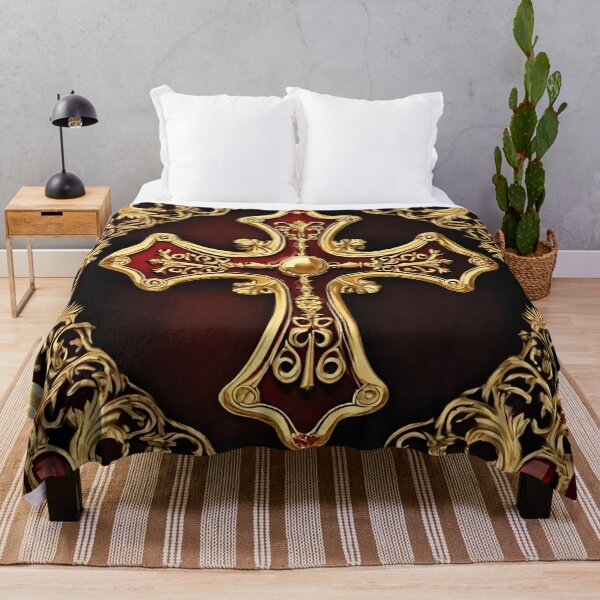 Item preview, Greek Orthodox Cross Gold Maroon Ornate designed and sold by Yiorgos Designs.