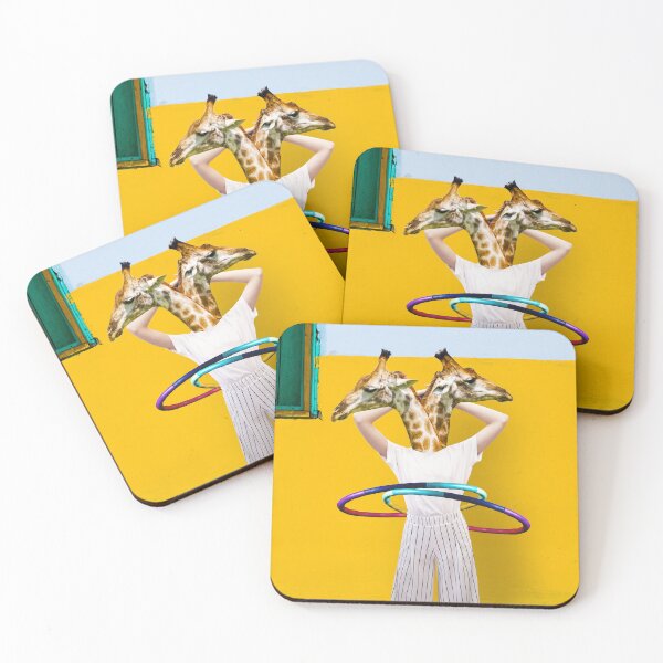 Item preview, Playful Surreal Collage - 'Better Than One': Giraffe-Headed Woman with Hoops - Perfect Children's Room Decor designed and sold by GollyWillikers.