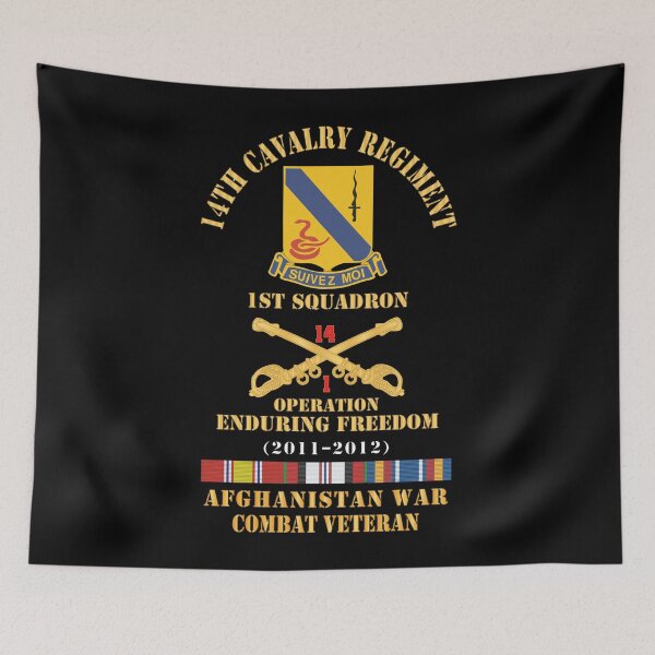 Aperçu de l'œuvre Armée - 14e Régiment de cavalerie avec Cav Br - 1er Escadron - OEF - 2011-2012 - Red Txt Cbt Vet avec AFGHAN SVC X 300 créée et vendue par Military Insignia Products.