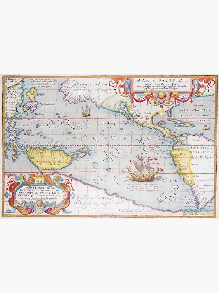 Disover Vintage Map of The Pacific Ocean (1595) Premium Matte Vertical Poster