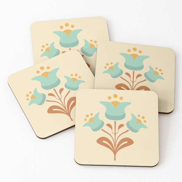 Item preview, KF 0167 D - Vintage Retro 70s Tulips Floral Pattern in Orange and Turquoise designed and sold by KhakiFinch.