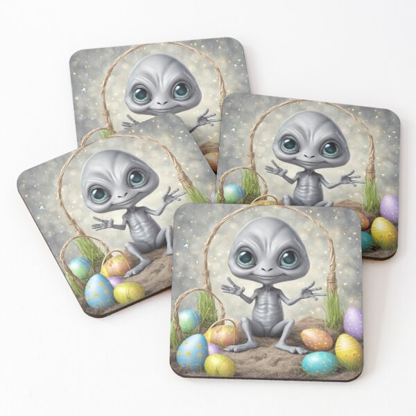 Item preview, A grey alien celebrating Easter tileartwork 2023 Oct designed and sold by tileartwork.