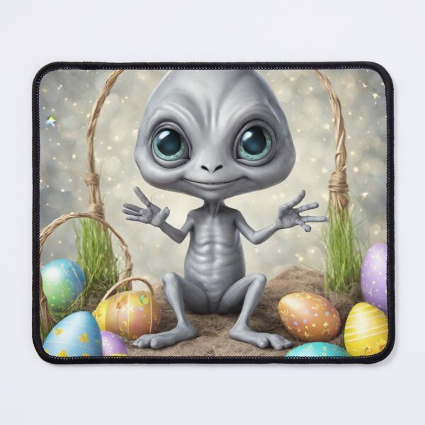 Item preview, A grey alien celebrating Easter tileartwork 2023 Oct designed and sold by tileartwork.