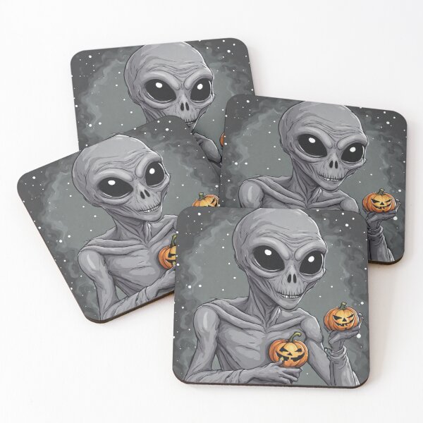 Item preview, A grey alien celebrating Halloween tileartwork 2023 Oct designed and sold by tileartwork.