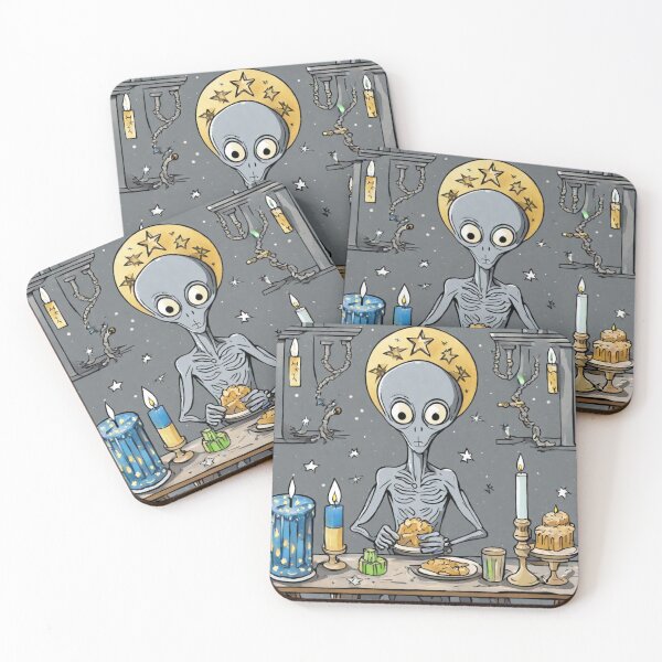 Item preview, A grey alien celebrating Hanukkah tileartwork 2023 Oct designed and sold by tileartwork.