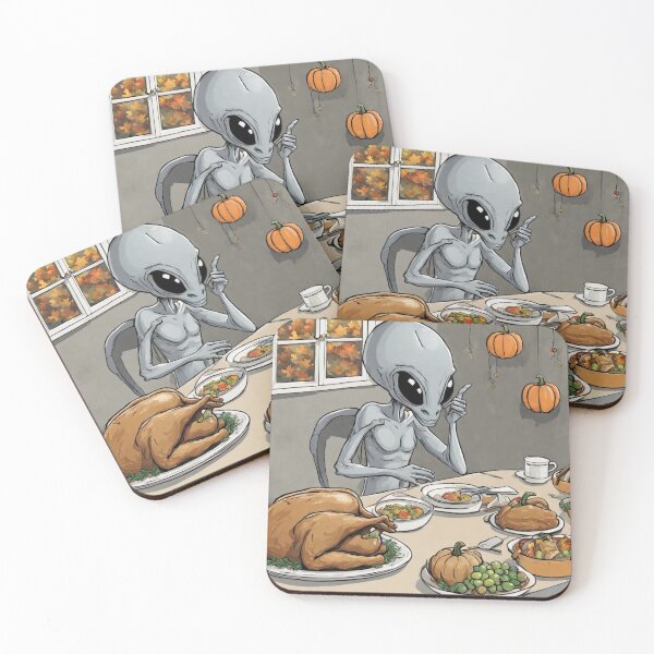 Item preview, A grey alien celebrating Thanksgiving tileartwork 2023 Oct designed and sold by tileartwork.