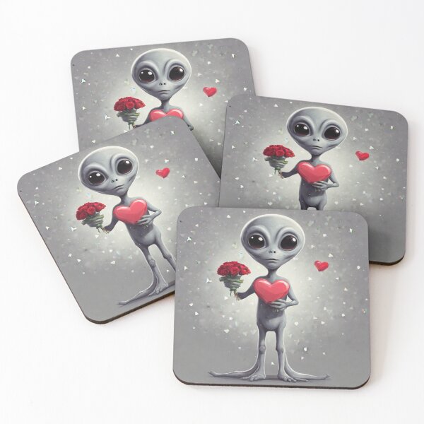 Item preview, A grey alien celebrating Valentine's Day tileartwork 2023 Oct designed and sold by tileartwork.