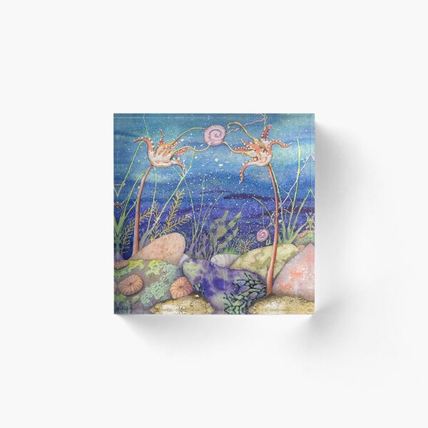 Marine Life (watercolour and mixed media on paper) Acrylic Block